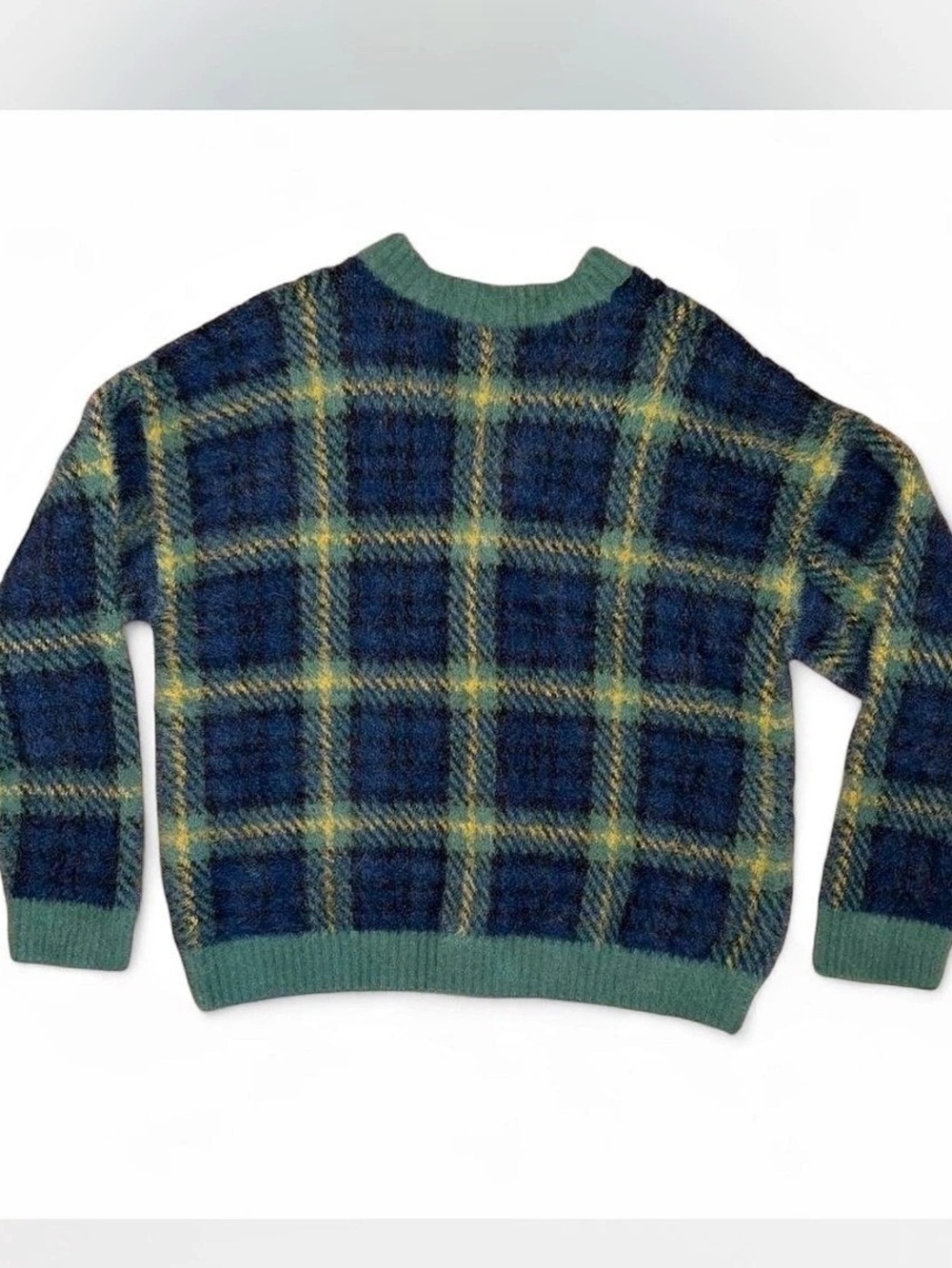 Plaid Cardigan in Blue & Green Like New - Picture 2 of 4